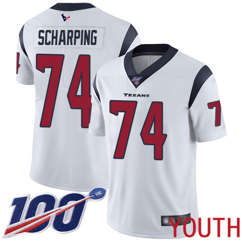 Houston Texans Limited White Youth Max Scharping Road Jersey NFL Football 74 100th Season Vapor Untouchable